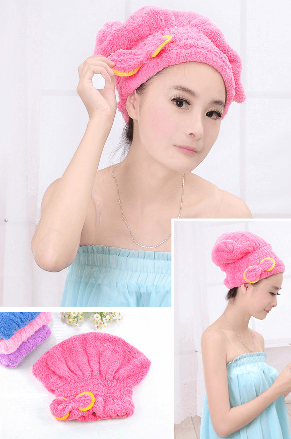 Korea super absorbent coral fleece dry hair cap Microfiber cartoon cute bow dry hair cap